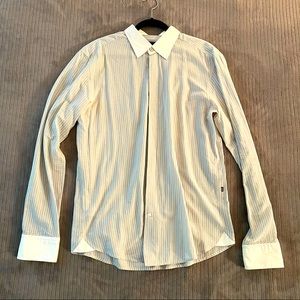 Hugo Boss Men’s Blue and White Striped Dress Shirt